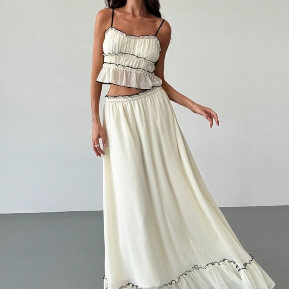 Apricot Casual Women's Vacation Contrast Trim Layered Camisole Top & Skirt - Picture 3 of 9